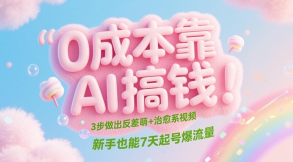 0成本靠AI搞钱!3步做出反差萌+治愈系视频,新手也能7天起号爆流量-一个公司创业项目 - 淘金吧