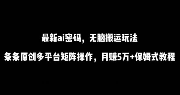 最新ai流量密码，傻瓜式搬运玩法，条条原创，多平台矩阵操作，月赚5万+保姆式教程【揭秘】-一人公司创业项目 - 淘金吧