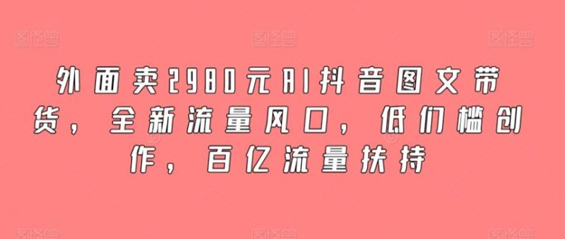 外面卖2980元AI抖音图文带货,全新流量风口,低们槛创作,百亿流量扶持-一个公司创业项目 - 淘金吧