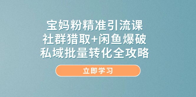宝妈粉精准引流课,社群猎取+闲鱼爆破,私域批量转化全攻略-一个公司创业项目 - 淘金吧