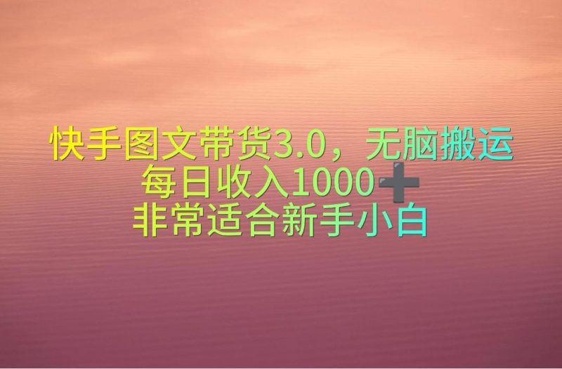 快手图文带货3.0,无脑搬运,每日收入1000+,非常适合新手小白-一个公司创业项目 - 淘金吧