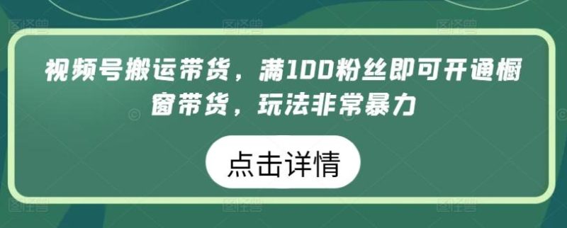 视频号搬运带货,满100粉丝即可开通橱窗带货,玩法非常暴力【揭秘】-一个公司创业项目 - 淘金吧