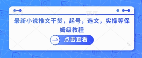 最新小说推文干货,起号,选文,实操等保姆级教程-一个公司创业项目 - 淘金吧