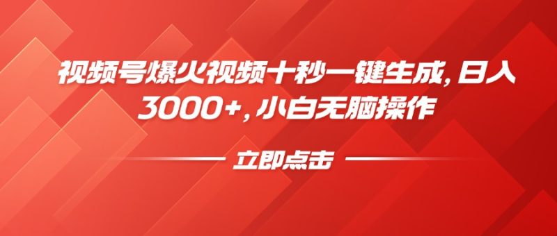 视频号爆火视频十秒一键生成，日入3000+，小白无脑操作-一个公司创业项目 - 淘金吧