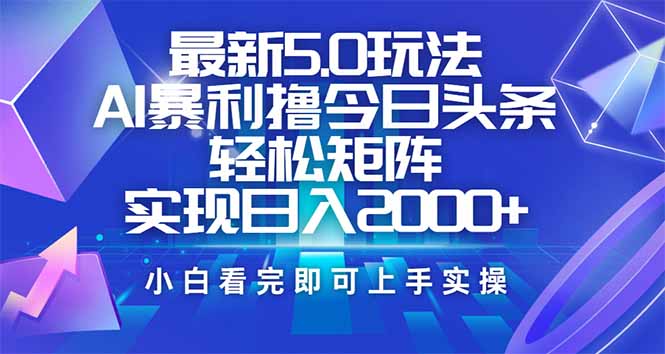 今日头条最新5.0玩法，思路简单，复制粘贴，轻松实现矩阵日入2000+-一个公司创业项目 - 淘金吧