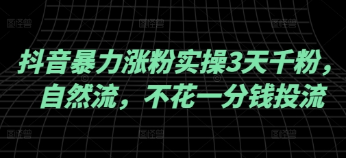 抖音暴力涨粉实操3天千粉，自然流，不花一分钱投流，实操经验分享-一个公司创业项目 - 淘金吧