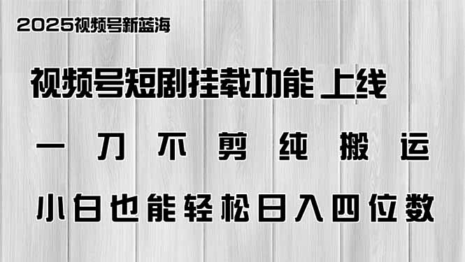 视频号短剧挂载功能上线,一刀不剪纯搬运,小白也能轻松日入四位数-一个公司创业项目 - 淘金吧