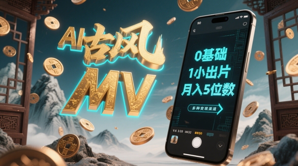 AI一键生成古风音乐MV,0剪辑基础1小时出片,多种变现渠道,一部手机月入5位数-一个公司创业项目 - 淘金吧