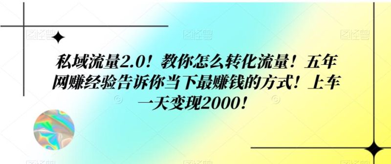 私域流量2.0!教你怎么转化流量!五年网赚经验告诉你当下最赚钱的方式!上车一天变现2000!-一个公司创业项目 - 淘金吧