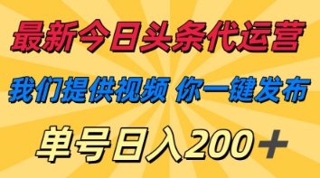 最新今日头条代运营,我们提供视频,你一键发布,单号日入200+【揭秘】-一个公司创业项目 - 淘金吧