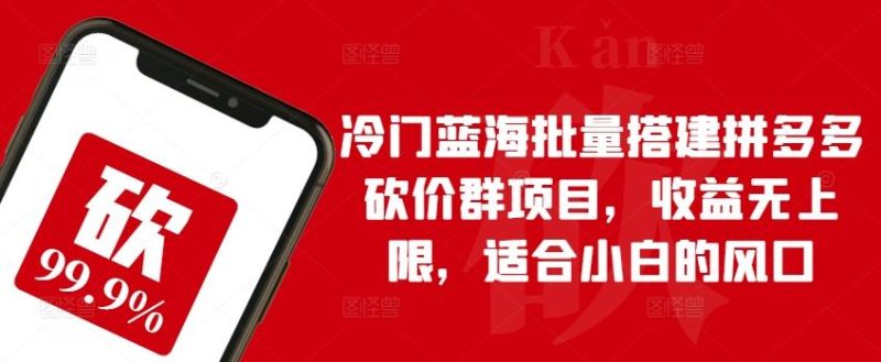 冷门蓝海批量搭建拼多多砍价群项目,收益无上限,适合小白的风口【揭秘】-一个公司创业项目 - 淘金吧