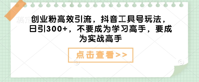 创业粉高效引流，抖音工具号玩法，日引300+，不要成为学习高手，要成为实战高手-一个公司创业项目 - 淘金吧