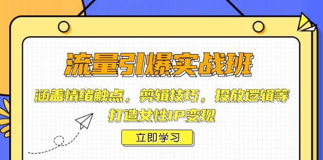 流量引爆实战班,涵盖情绪触点,剪辑技巧,投放逻辑等,打造女性IP变现-一个公司创业项目 - 淘金吧