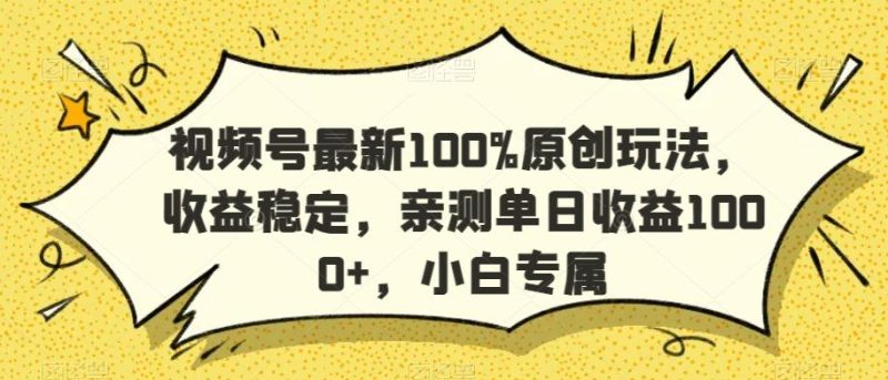 视频号最新100%原创玩法,收益稳定,亲测单日收益1000+,小白专属【揭秘】-一个公司创业项目 - 淘金吧