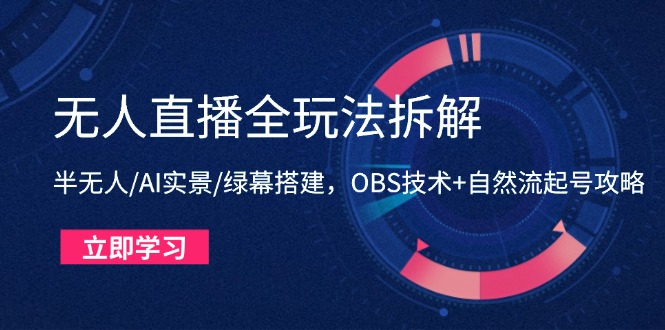 无人直播全玩法拆解:半无人/AI实景/绿幕搭建,OBS技术+自然流起号攻略-一个公司创业项目 - 淘金吧