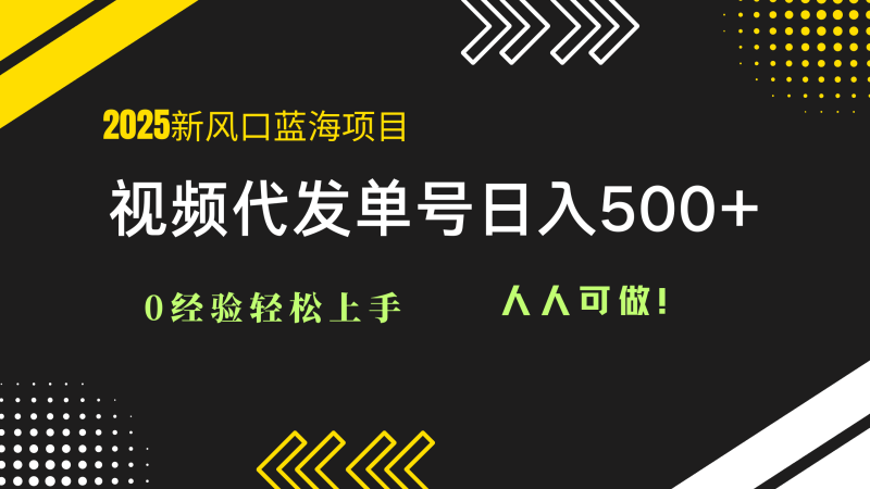 2025视频代发蓝海项目：0经验轻松上手，单号日入500+，人人可做！-一个公司创业项目 - 淘金吧