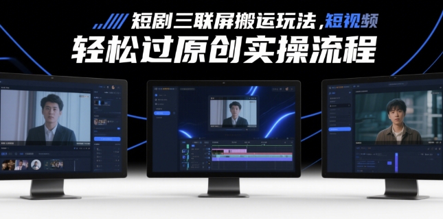 短剧三联屏搬运玩法，短剧搬运轻松过原创实操流程-一个公司创业项目 - 淘金吧