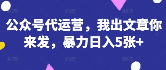 公众号代运营,我出文章你来发,暴力日入5张+【揭秘】-一个公司创业项目 - 淘金吧