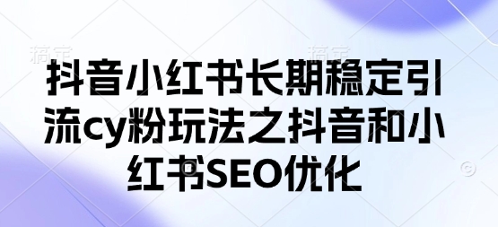 抖音小红书长期稳定引流cy粉玩法之抖音和小红书SEO优化-一个公司创业项目 - 淘金吧