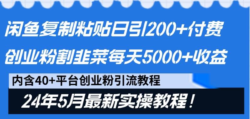 闲鱼复制粘贴日引200+付费创业粉，24年5月最新方法！割韭菜日稳定5000+收益-一个公司创业项目 - 淘金吧