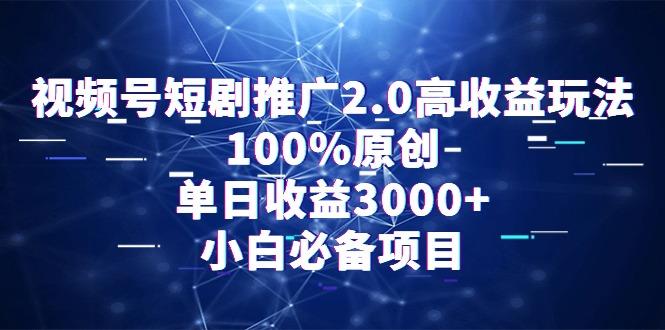 视频号短剧推广2.0高收益玩法，100%原创，单日收益3000+，小白必备项目-一个公司创业项目 - 淘金吧