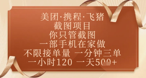飞猪美团截图项目,你只管截图,一部手机在家做,正规平台无套路,一天5张+【揭秘】-一个公司创业项目 - 淘金吧