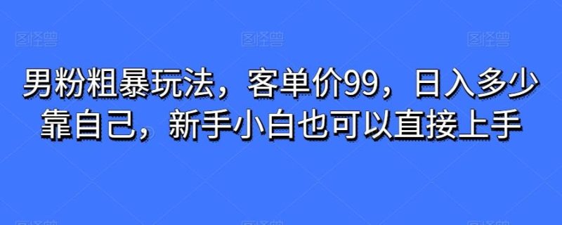 男粉粗暴玩法,客单价99,日入多少靠自己,新手小白也可以直接上手-一个公司创业项目 - 淘金吧