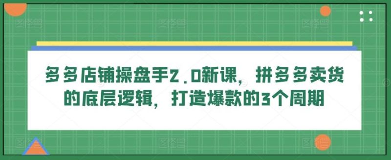 多多店铺操盘手2.0新课,拼多多卖货的底层逻辑,打造爆款的3个周期-一个公司创业项目 - 淘金吧