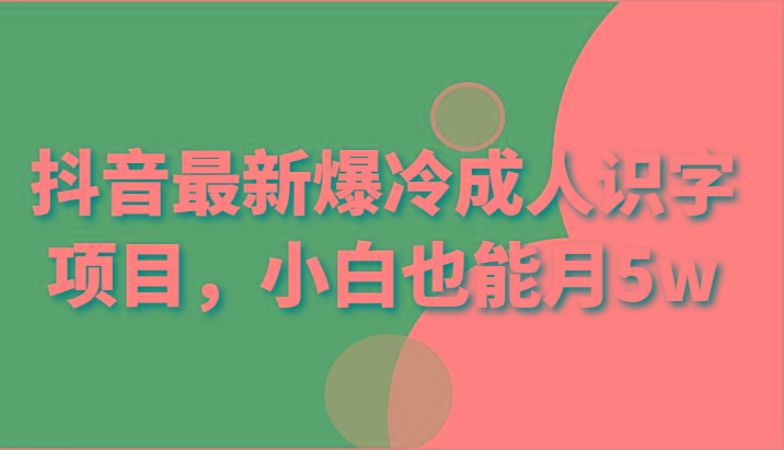 抖音最新爆冷成人识字项目,小白也能月5w-一个公司创业项目 - 淘金吧