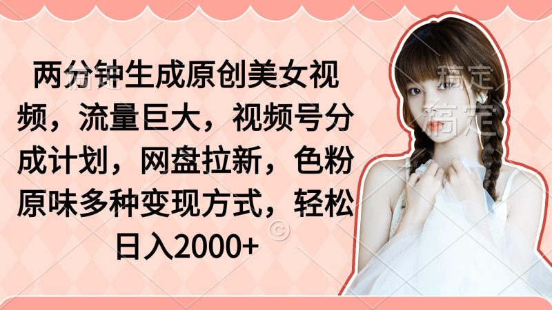 (9347期)两分钟生成原创美女视频,流量巨大,视频号分成计划,网盘拉新,色粉原…-一个公司创业项目 - 淘金吧