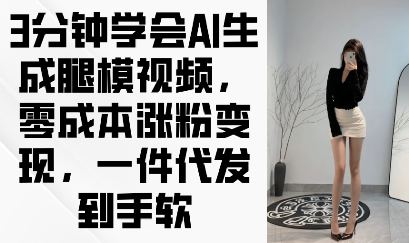3分钟学会AI生成腿模视频，零成本涨粉变现，一件代发到手软-一个公司创业项目 - 淘金吧