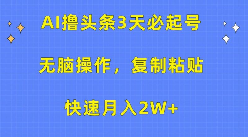 (10043期)AI撸头条3天必起号,无脑操作3分钟1条,复制粘贴快速月入2W+-一个公司创业项目 - 淘金吧