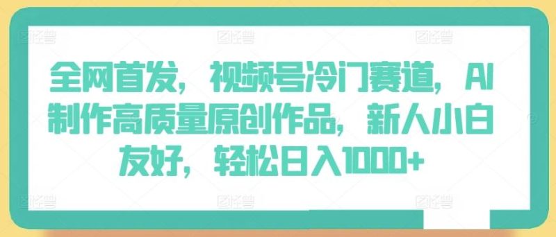 全网首发，视频号冷门赛道，AI制作高质量原创作品，新人小白友好，轻松日入1000+【揭秘】-一个公司创业项目 - 淘金吧