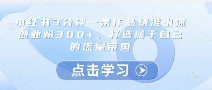 小红书3分钟一条作品精准引流创业粉300+,打造属于自己的流量帝国-一个公司创业项目 - 淘金吧