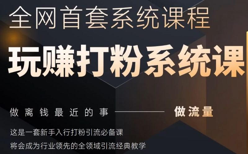 2025行业首套全网全域打粉系统神课,做流量做离钱最近的事,一套新手入行打粉引流必备课-一个公司创业项目 - 淘金吧