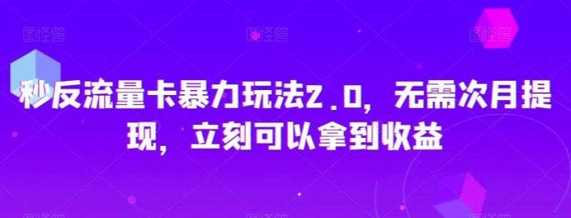 秒反流量卡暴力玩法2.0,无需次月提现,立刻可以拿到收益【揭秘】-一个公司创业项目 - 淘金吧