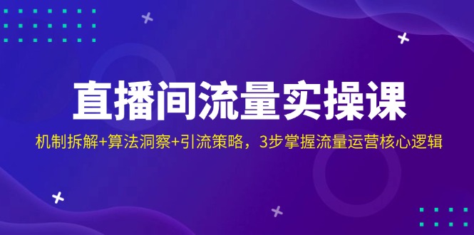 直播间流量实操课:机制拆解+算法洞察+引流策略,3步掌握流量运营核心逻辑-一个公司创业项目 - 淘金吧