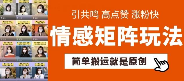 简单搬运，情感矩阵玩法，涨粉速度快，可带货，可起号【揭秘】-一个公司创业项目 - 淘金吧