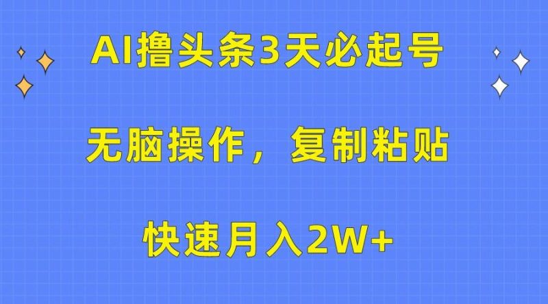 AI撸头条3天必起号,无脑操作3分钟1条,复制粘贴轻松月入2W+-一个公司创业项目 - 淘金吧