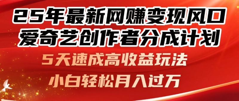 25年最新网赚变现风口！爱奇艺创作者分成计划，5天速成高收益玩法，小…-一个公司创业项目 - 淘金吧