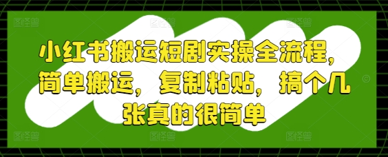 小红书搬运短剧实操全流程，简单搬运，复制粘贴，搞个几张真的很简单-一个公司创业项目 - 淘金吧