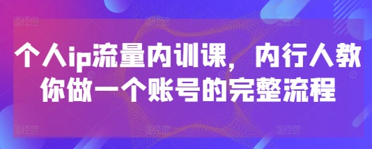 个人ip流量内训课，内行人教你做一个账号的完整流程-一个公司创业项目 - 淘金吧
