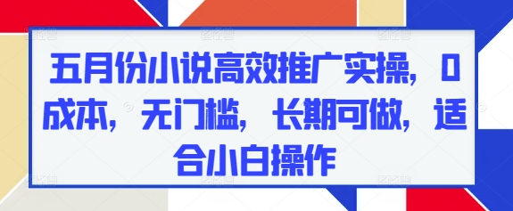 五月份小说高效推广实操,0成本,无门槛,长期可做,适合小白操作-一个公司创业项目 - 淘金吧