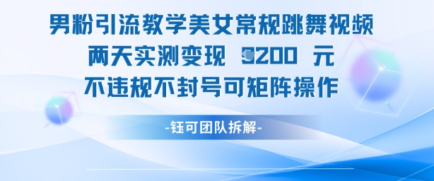 男粉引流教学美女常规跳舞视频两天实测变现1k+，不违规不封号可矩阵操作-一个公司创业项目 - 淘金吧