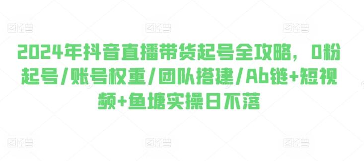 2024年抖音直播带货起号全攻略，0粉起号/账号权重/团队搭建/Ab链+短视频+鱼塘实操日不落-一个公司创业项目 - 淘金吧