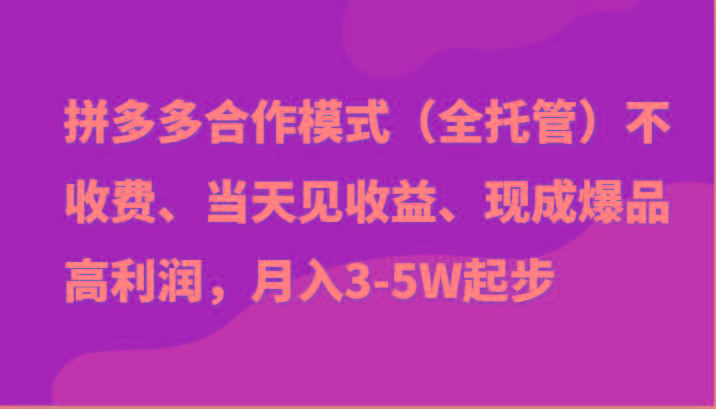最新拼多多模式日入4K+两天销量过百单，无学费、老运营代操作、小白福利-一个公司创业项目 - 淘金吧