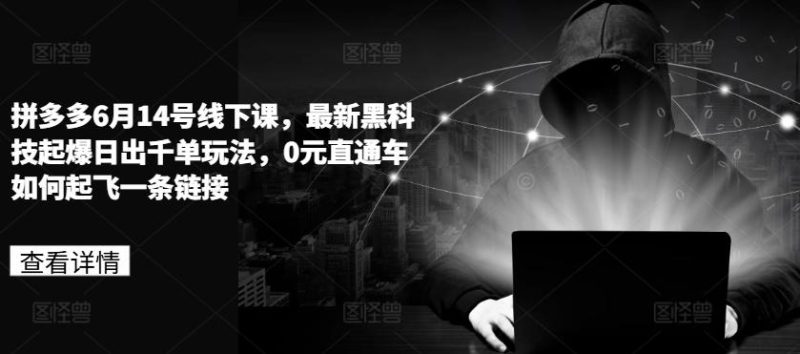 拼多多6月14号线下课,最新黑科技起爆日出千单玩法,0元直通车如何起飞一条链接-一个公司创业项目 - 淘金吧