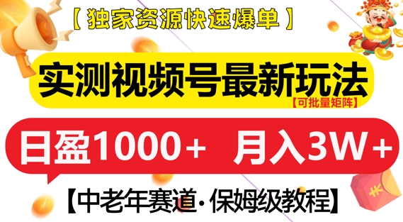 实测视频号最新玩法,中老年赛道,独家资源,月入过W+【揭秘】-一个公司创业项目 - 淘金吧
