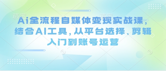 Ai全流程自媒体变现实战课,结合AI工具,从平台选择、剪辑入门到账号运营-一个公司创业项目 - 淘金吧