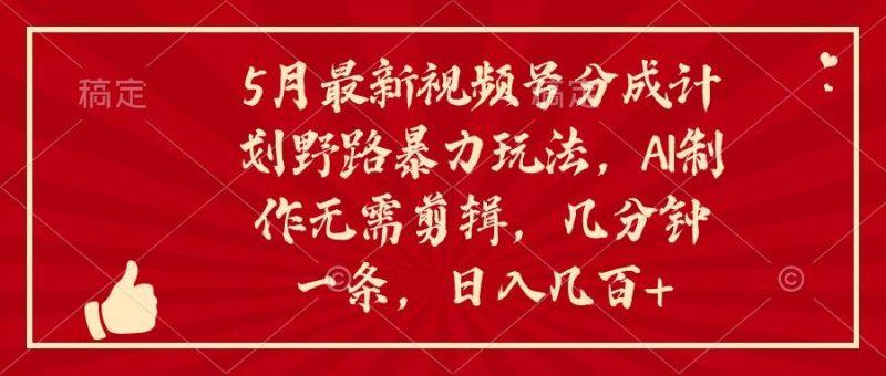 5月最新视频号分成计划野路暴力玩法，ai制作，无需剪辑。几分钟一条，…-一个公司创业项目 - 淘金吧